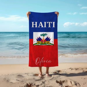 Haiti Personalized Beach Towel, Haitian Flag Gift, Custom Travel Towel, Caribbean Pride Summer Gift, Name Towel for Vacation & Beach