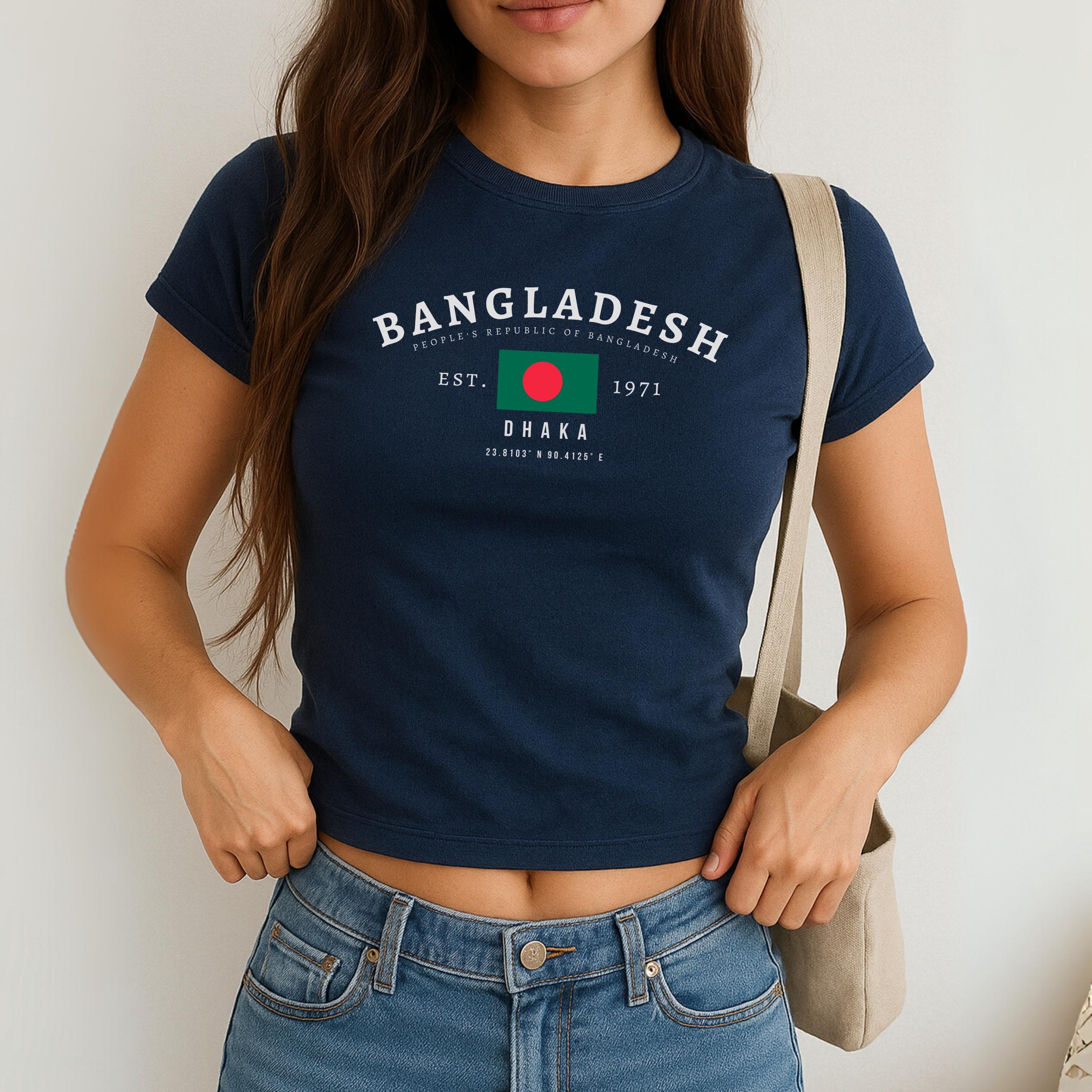 Bangladesh Baby Tee, Bangladesh Y2K Crop Top, Vintage Dhaka Flag Shirt, South Asian Aesthetic Tee, Bengali Pride T-Shirt for Women