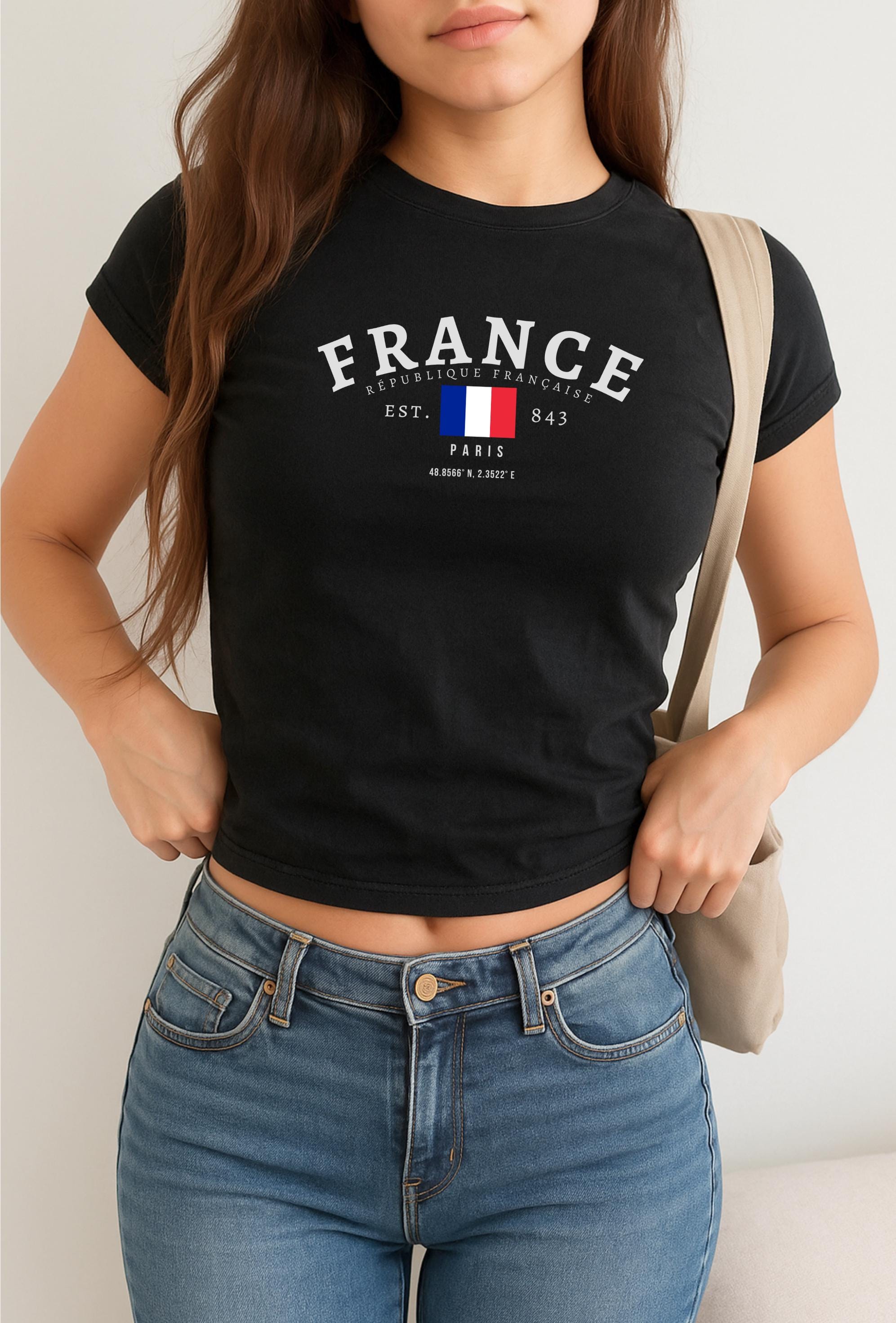 France Baby Tee, République Française Y2K Crop Top, Vintage Paris 