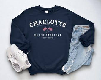 Charlotte Sweatshirt, North Carolina Rundhalsausschnitt, Kuscheliger USA Pullover, Charlotte Geschenkidee, Südstadt Shirt, State Pride Kleidung, Souvenir