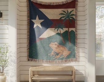 Puerto Rico Woven Blanket, Throw Blanket Couch, Bed Blanket, Sofa Cover, Wall Tapestry, Puerto Rico, Coquí