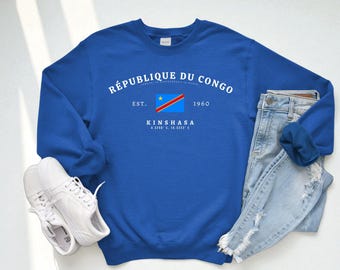 Sweatshirt met ronde hals Congo – trui met vlag République du Congo, kleding République du Congo Pride