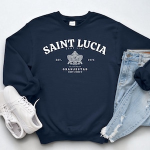 Moletom com gola redonda de Santa Lúcia – Suéter com bandeira de Castries, Saint Lucian Pride Apparel