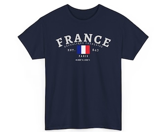 T-shirt Homme Drapeau Français Rrongwn - Manches Courtes, Coupe Ajustée, Style Vintage Streetwear