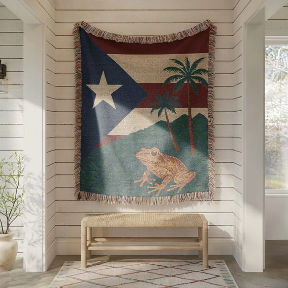 Puerto Rico Woven Blanket, Throw Blanket Couch, Bed Blanket, Sofa Cover, Wall Tapestry, Puerto Rico, Coquí