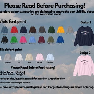 Puede incluir: Imagen de producto que muestra una variedad de sudaderas con diferentes opciones de color y colores de impresi&oacute;n de fuente. La imagen incluye una sudadera azul marino y una sudadera rosa claro, cada una con un dise&ntilde;o con el texto "Puerto Rico".