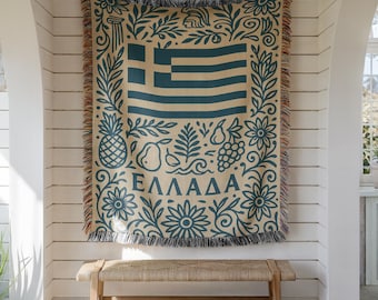Greece Woven Blanket – Hellenic Heritage Home Decor Gift