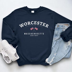 Worcester-sweater, Massachusetts ronde hals, gezellige VS-trui, Worcester cadeau-idee, East Coast-shirt, State Pride-kleding, souvenir