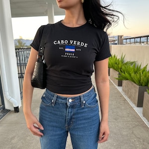 Cabo Verde Baby Tee, Cape Verde Y2K Crop Top, Vintage Flag Shirt, Praia Aesthetic Tee, West African Island Pride T-Shirt for Women image 3