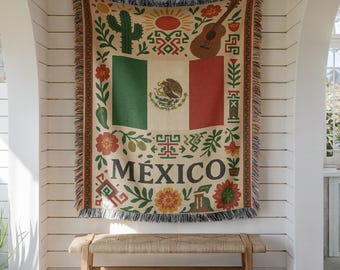 Mexikansk flagga vävd filt – Serape pläd, latinamerikansk gåva