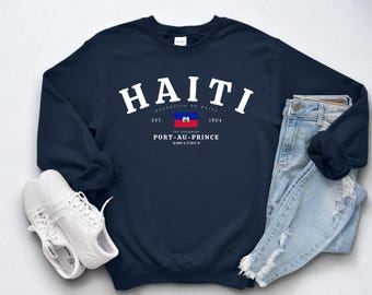 Haiti Crewneck Sweatshirt – Haiti Flag Pullover, Haitian Pride Apparel