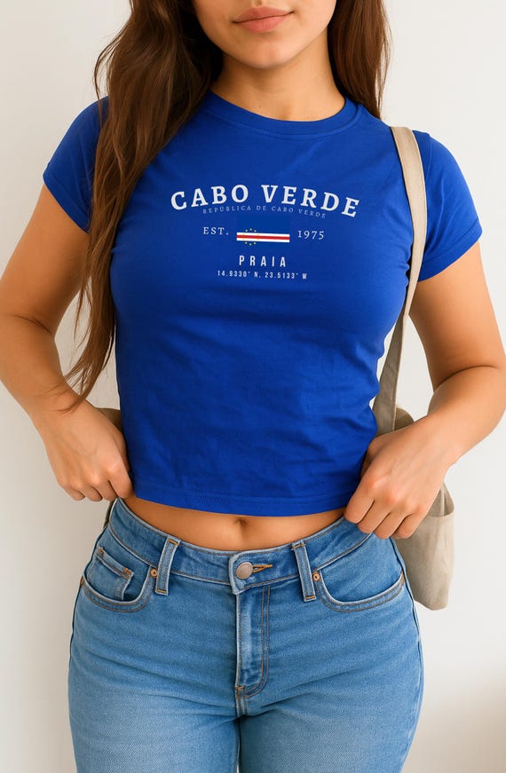 Cabo Verde Baby Tee, Cape Verde Y2K Crop Top, Vintage Flag Shirt, Praia Aesthetic Tee, West African Island Pride T-Shirt for Women