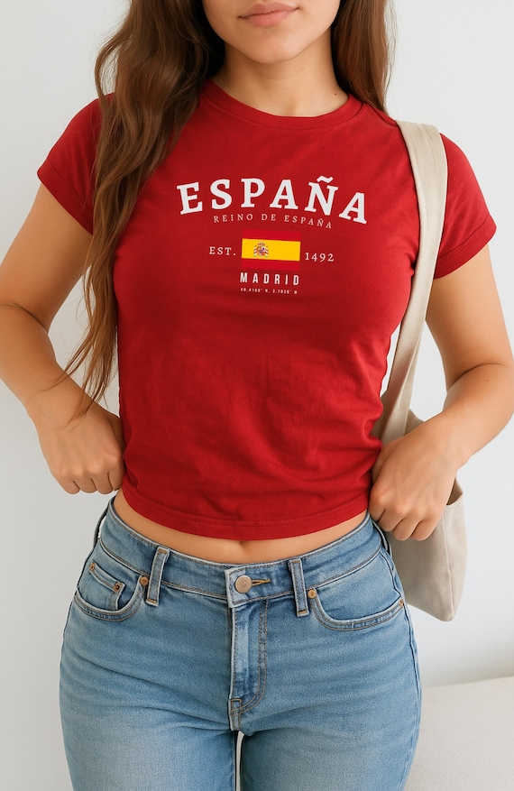 Spain Baby Tee, España Y2K Crop Top, Vintage Madrid Flag Shirt, Iberian Aesthetic Tee, Spanish Pride T-Shirt for Women
