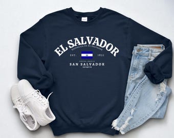 El Salvador Crewneck Sweatshirt – El Salvador Flag Pullover, Salvadoran Pride Apparel