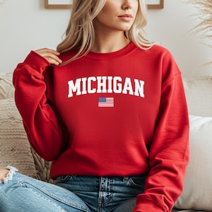 Michigan Sweatshirt, Michigan Crewneck, Cozy Pullover, Michigan Gift Idea, Michigan T Shirt, State Pride Apparel, Travel Souvenir