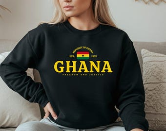 Sweatshirt met ronde hals Ghana – Trui met Accra-vlag, Ghanaian Pride Apparel