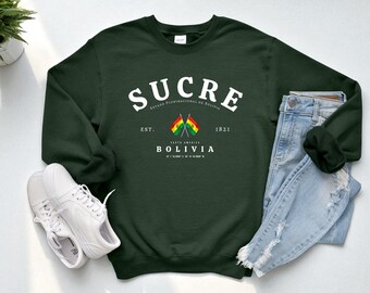 Sucre Crewneck Sweatshirt – Bolivia Flag Pullover, Bolivian Pride Apparel