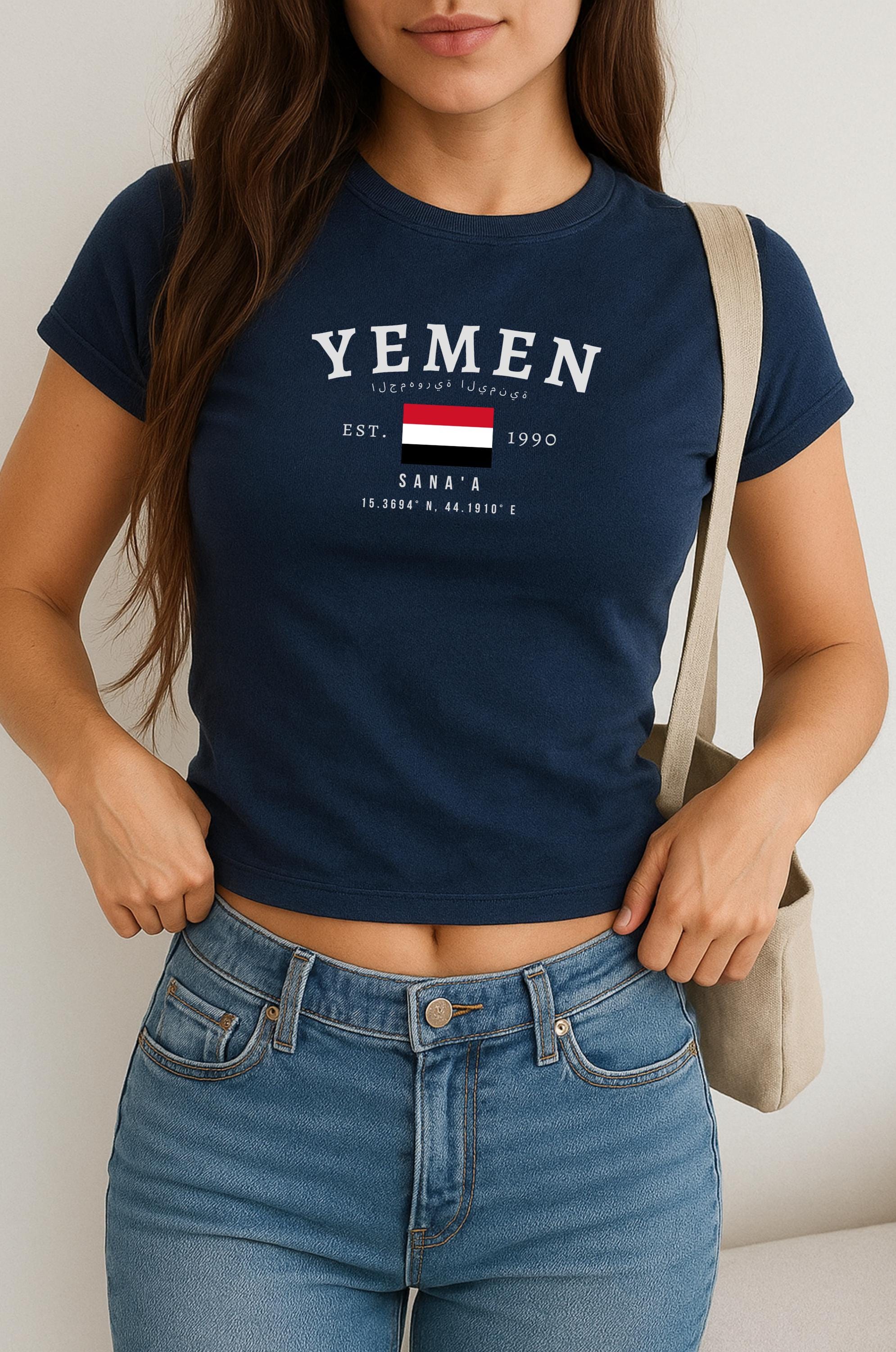 Yemen Baby Tee, اليمن Al-Yaman Y2K Crop Top, Vintage Sana’a Flag Shirt, Middle Eastern Aesthetic Tee, Yemeni Pride T-Shirt for Women