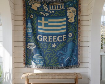 Greece Woven Blanket – Hellenic Heritage Home Decor Gift