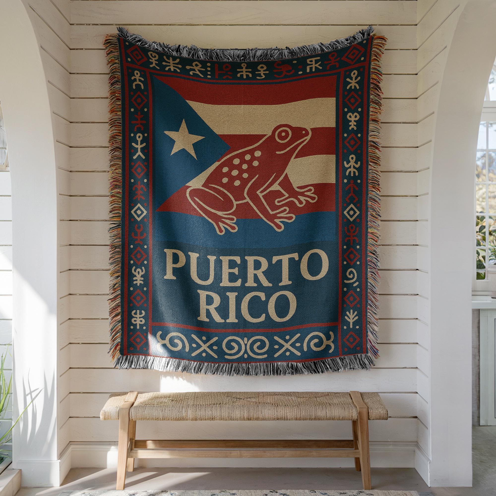Puerto Rico Rug Puerto Rico Woven Blanket – Puerto Rican Flag and Coquí Frog Patriotic ...