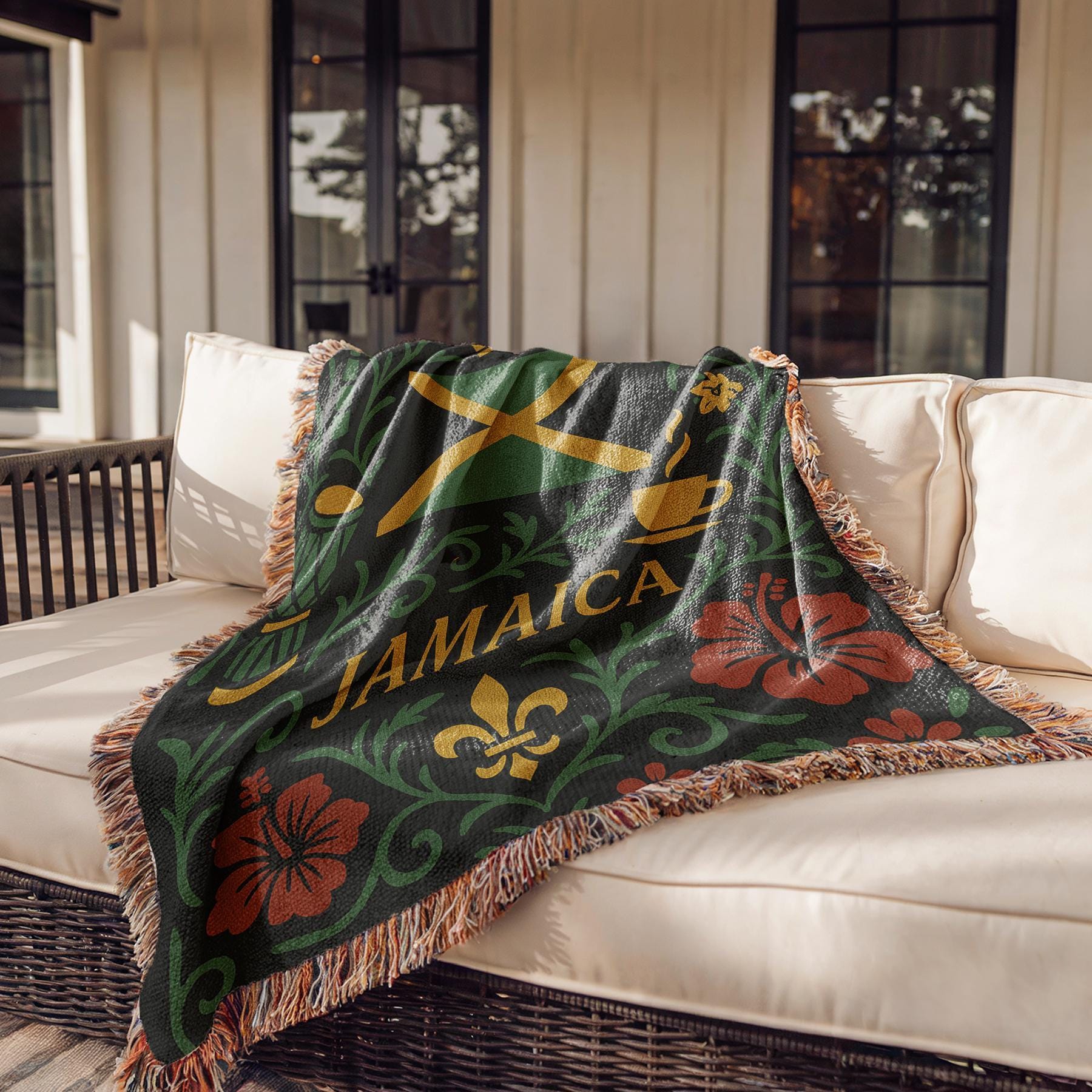 Jamaica Woven Blanket – Caribbean Island Heritage Home Decor Gift