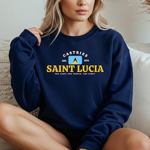 Moletom com gola redonda de Santa Lúcia – Suéter com bandeira de Castries, Saint Lucian Pride Apparel