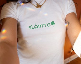 Slainte Baby Tee, St Patrick's Day, Feeling Lucky Baby Tee, Luck of the Irish Trendy Retro Baby Tee, St Paddy's Day Y2K Baby Tee