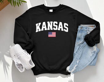 Kansas Sweatshirt, Kansas Crewneck, Cozy Pullover, Kansas Gift Idea, Kansas T Shirt, State Pride Apparel, Travel Souvenir