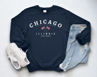 Sudadera de Chicago, Illinois, Jersey acogedor de EE. UU., Idea de regalo de Chicago, Camiseta de la Ciudad del Viento, Ropa de orgullo estatal, Recuerdo