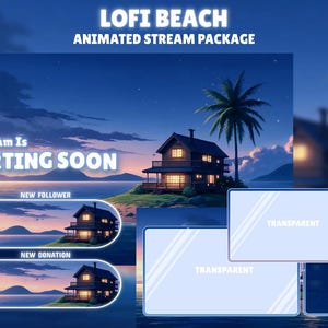 Pack d&#39;incrustations animées Cosy Lofi Beach pour Twitch (téléchargement numérique)