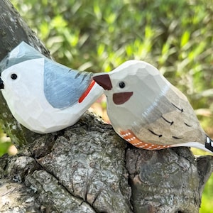 Sparrow & Grayish-Blue Bird - Handcarved Wooden Bird Figurines, Wood Bird Ornament Home Decor, Wood Bird Gift for Bird Lovers-Christmas gift