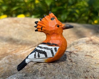 Hoopoe & Crested Kingfisher - Handcarved Mini Wooden Bird Figurines, Wood Bird Ornament Home Decor, Cute Wood Bird Gift for Bird Lovers