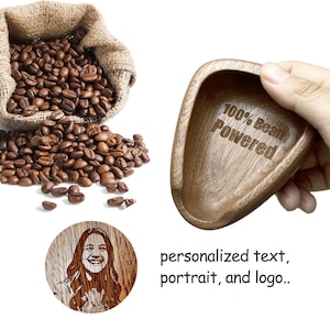 Handcrafted Wooden Coffee Bean Scoop Dish - Customizable Engraving, Natural Wood Coffee Spoon Tray,Gift for Coffee Lovers,Gift Box Packaging