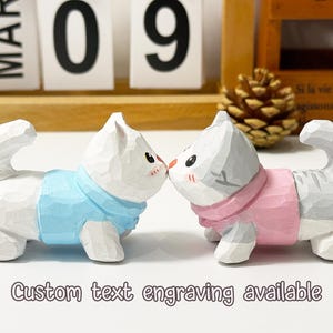 Personalized Wooden Cat Figurine – Hand Carved Statue, Custom Name Gift, Ring Holder, Desk Decor, Birthday Gift for Cat Lovers