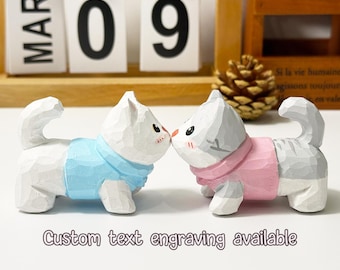 Personalized Wooden Cat Figurine – Hand Carved Statue, Custom Name Gift, Ring Holder, Desk Decor, Birthday Gift for Cat Lovers