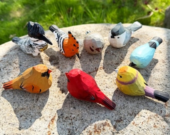 Handcarved Mini Wooden Bird Figurines, Wood Bird Ornament Home Decor, Cute Wood Bird Gift for Bird Lovers - Christmas gift