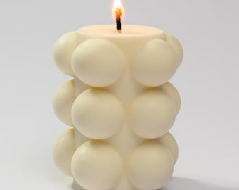 Vela escultural de cera de soja, vela de burbujas, decoración neutra para el hogar en verano.