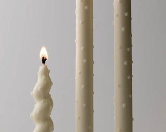 Velas cónicas punteadas, juego de 3, velas blancas, decoración moderna para mesa, velas decorativas, regalo hecho a mano para amigos.