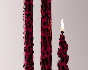 Velas con estampado de leopardo (juego de 3), velas con estampado animal, velas decorativas rosas, velas cónicas - Regalo de decoración para el hogar