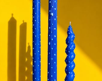 Taper Candle Set of 3, Halloween Gift, Soy Wax Candles, Textured Decorative Candles, Blue Dotted Candle