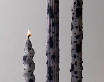 Velas cónicas con diseño dálmata, juego de 3, velas de cera de soja hechas a mano, regalo de decoración moderna para el hogar, vela en blanco y negro.