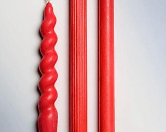 Juego de 3 velas cónicas, velas esculturales rojas, velas minimalistas modernas, decoración de mesa, regalo de inauguración de casa
