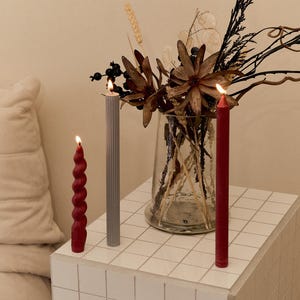 Handmade Soy Wax Taper Candles, Set of 3, Halloween Home Decor, Burgundy, Ribbed and Classic Candle, Deep Red Unscented Dinner Candles image 2