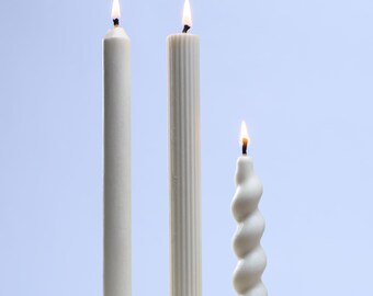 Juego de 3 velas de soja blancas, velas cónicas, decoración minimalista para el hogar, velas modernas para la cena, hechas a mano.