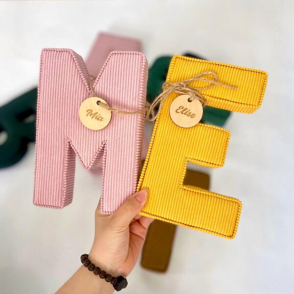 Corduroy Fabric Letters For Home Decor, Elegant Decor For Newborn Room, Letter Ornament For Nursery Shelf, Initial Alphabet For Children