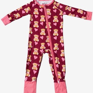 Beary Sweet Valentine Pajamas for Babies | Soft Breathable Kids Sleepwear | Stretchy Zipper Romper | Beary Sweet Valentinen Baby Outfit