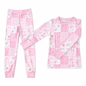 Heirloom Patchwork Bamboo Pajamas for Toddlers | Soft Breathable Kids Sleepwear | Floral Quilt Print 2 Piece Set | Girl Baby Outfit