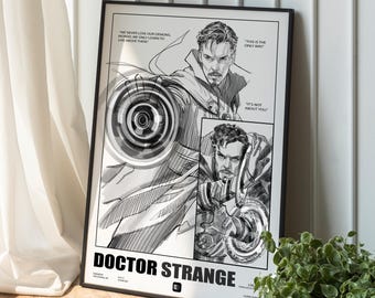 Doctor Strange Hand-Drawn Art Print, Minimalist Superhero Poster (Digital Download)