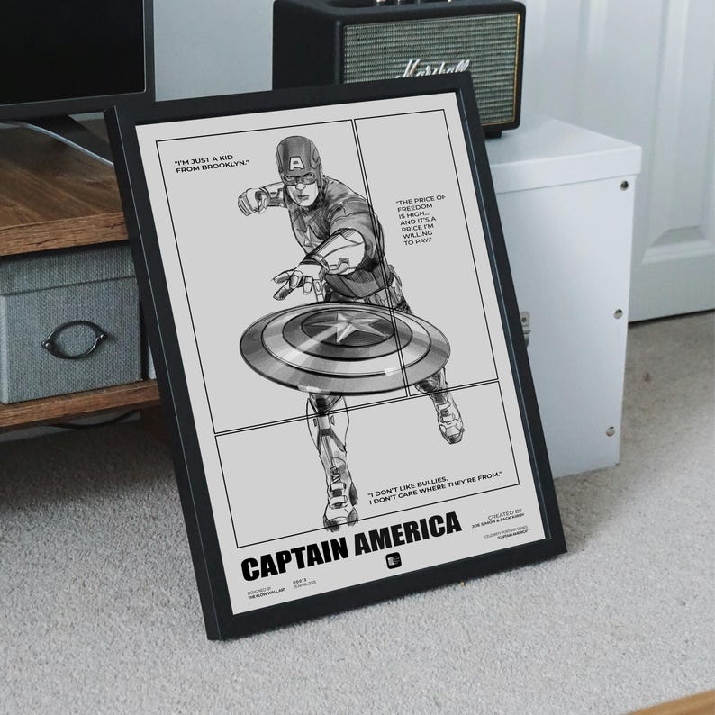 Captain America Minimalist Art Print: Hand Drawn Superhero Poster (Digital Download) image 7