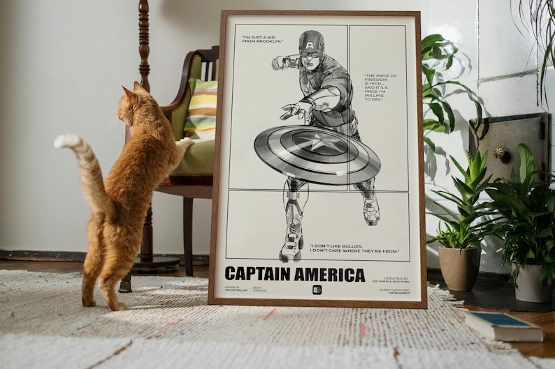 Captain America Minimalist Art Print: Hand Drawn Superhero Poster (Digital Download) image 2